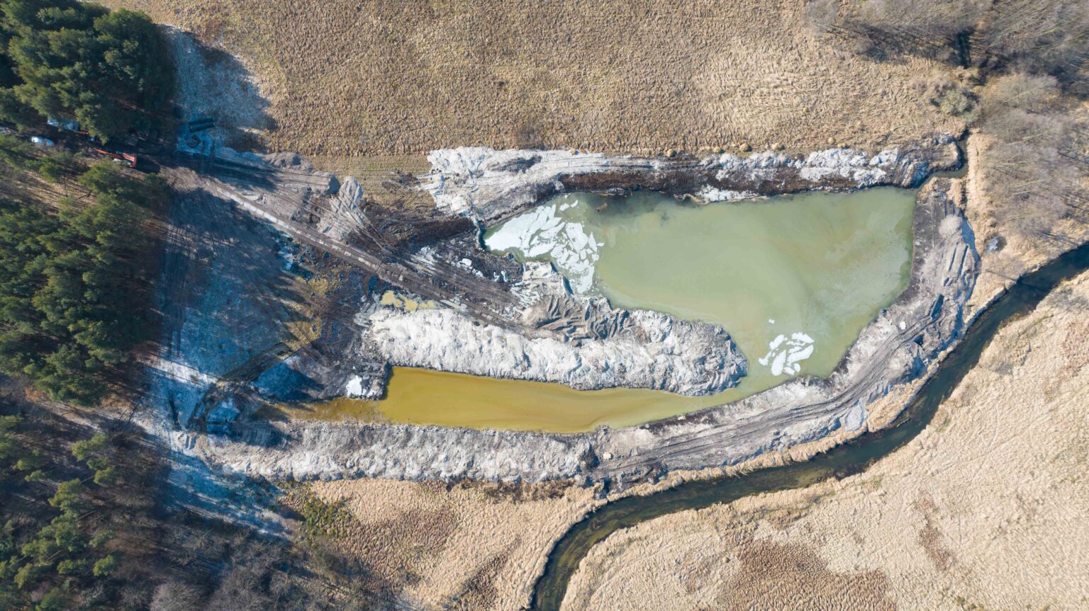 Budowa stawu Fotografia z drona